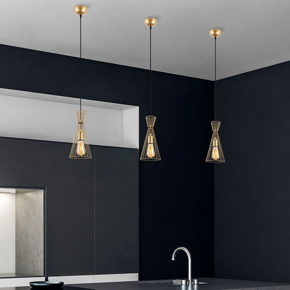Candeeiro Suspenso Teltom – Dourado Brilhante – 15 x 15 x 125 cm