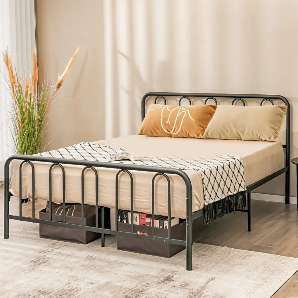 Estrutura de cama metálica com cabeceira e estrado moderna 208x164x101 cm Preto