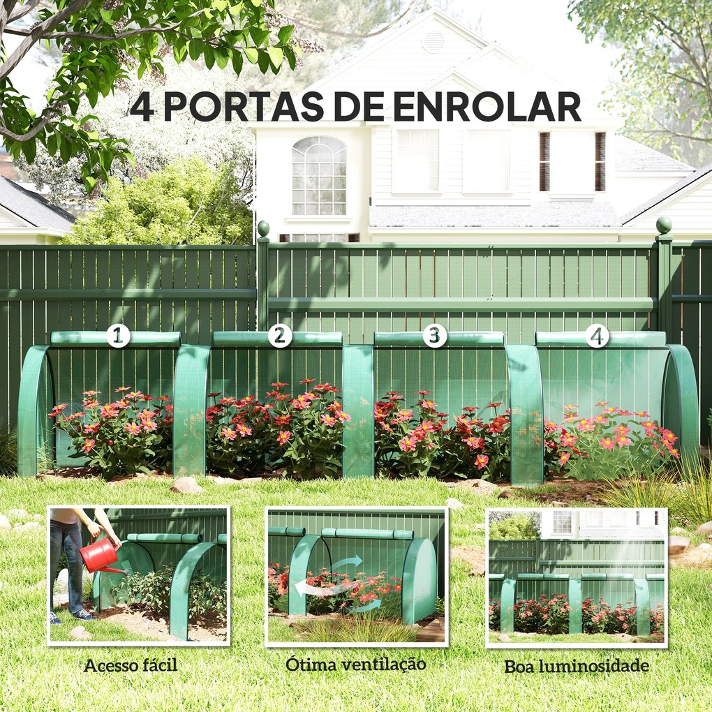 Estufa para Jardim Estufa Pequena para Cultivo de Plantas com 4 Janelas 395x100x80 cm Verde