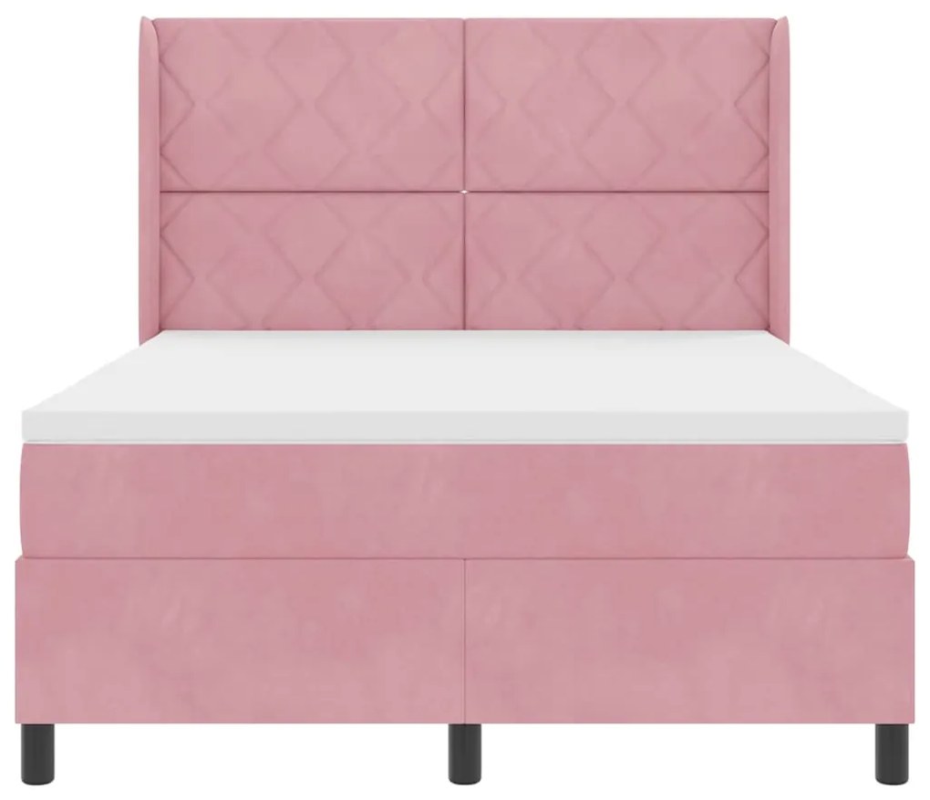 Cama Box Spring com Colchão &amp; LED Rosa 140x190 cm Veludo
