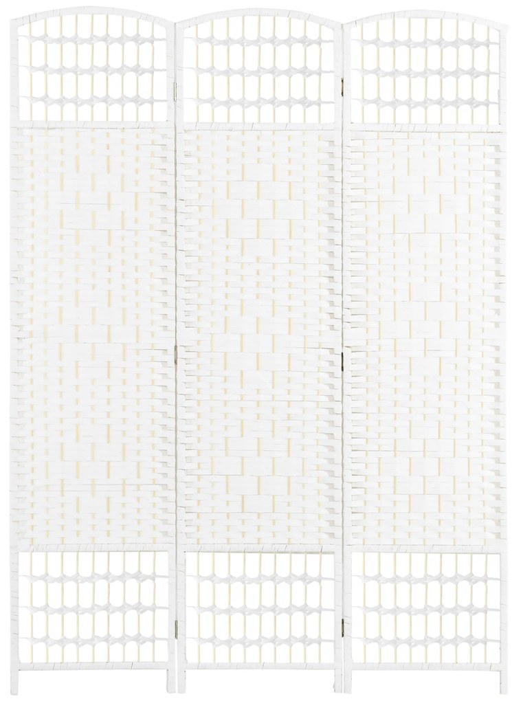 HOMCOM Biombo Separador de Ambientes de 3 Painéis 120x170 cm Divisória de Ambientes Dobrável com Corda de Papel e Estrutura de Madeira Branco
