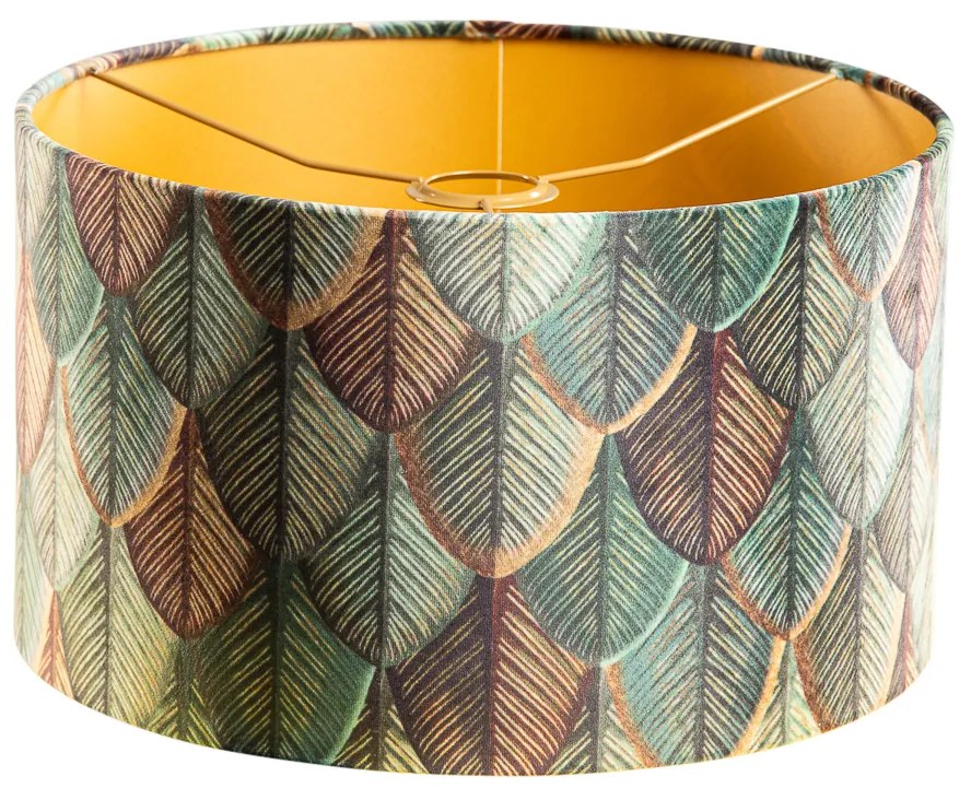 Abajur de Veludo com Design de Folhas e Interior Dourado 35/35/20