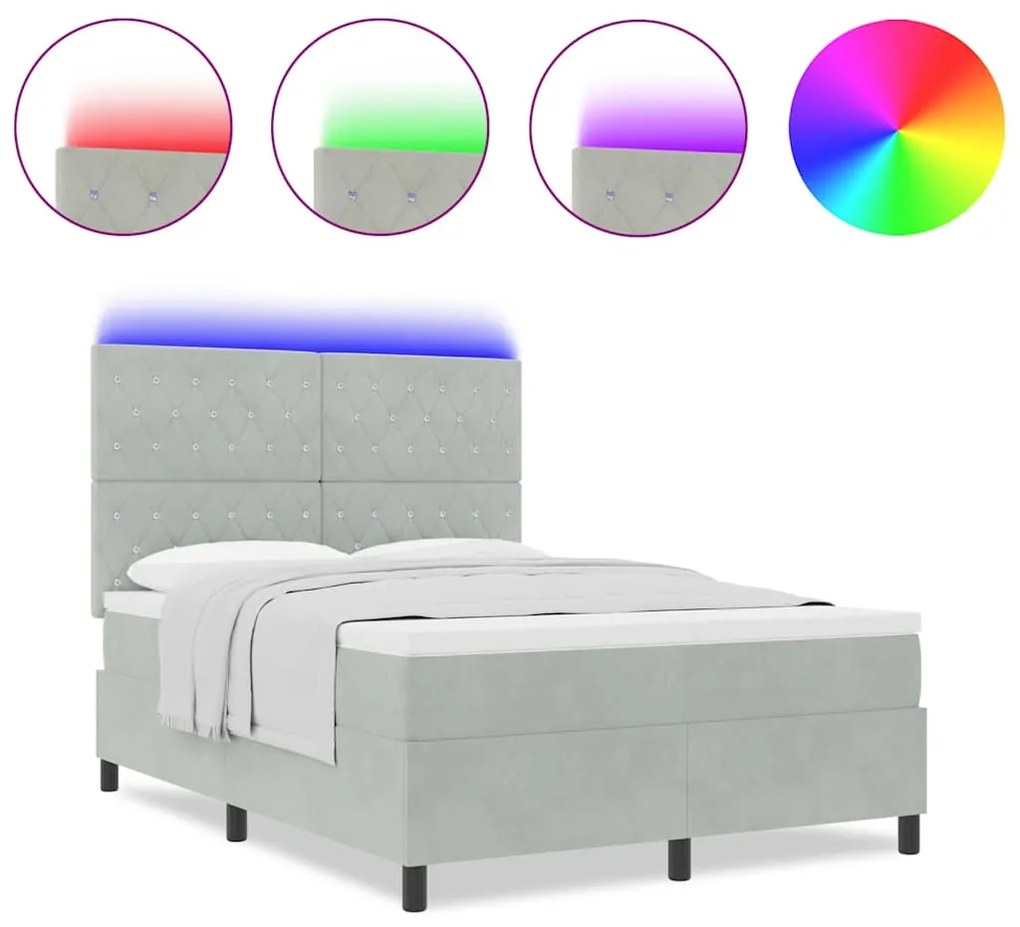 Cama com Estrutura Box e Colchão &amp; Luz LED Cinza Claro 140x200 cm Velu