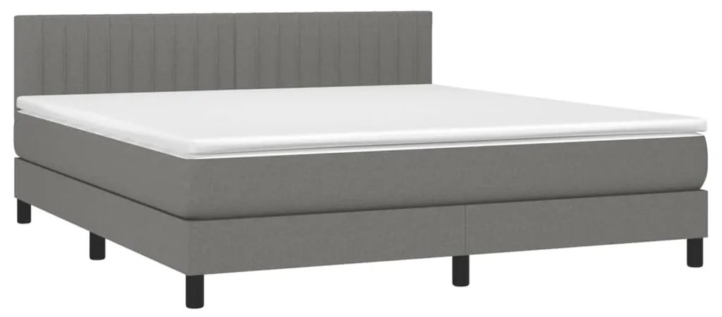 Cama box spring c/ colchão e LED 160x200 cm tecido cinza-escuro