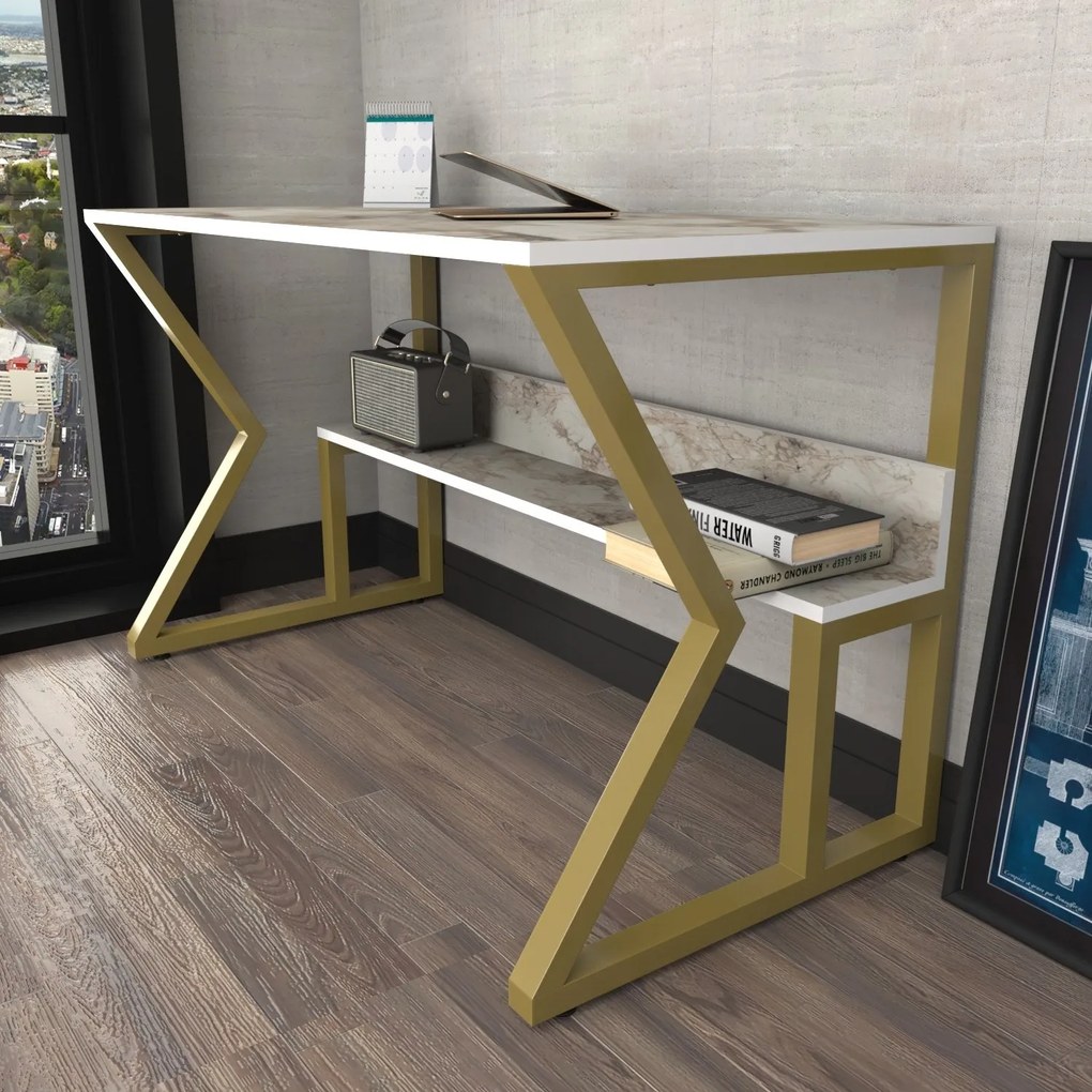 Secretária Wake – Branco e Dourado – 120x72,8x60 cm
