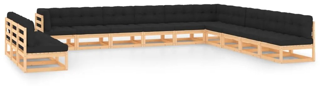 vidaXL 13 pcs conj. lounge jardim c/ almofadões antracite pinho maciço