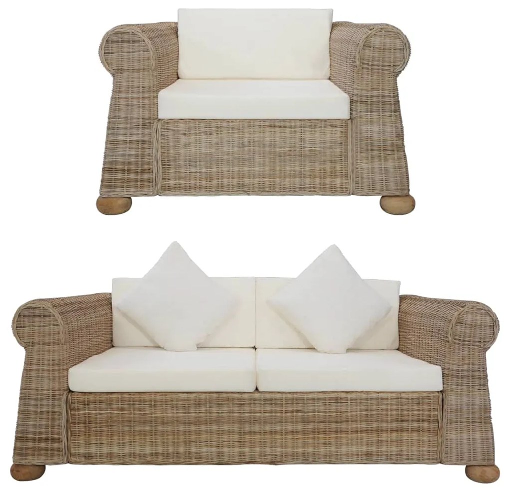 278601 vidaXL 2 pcs conjunto de sofás com almofadões vime natural