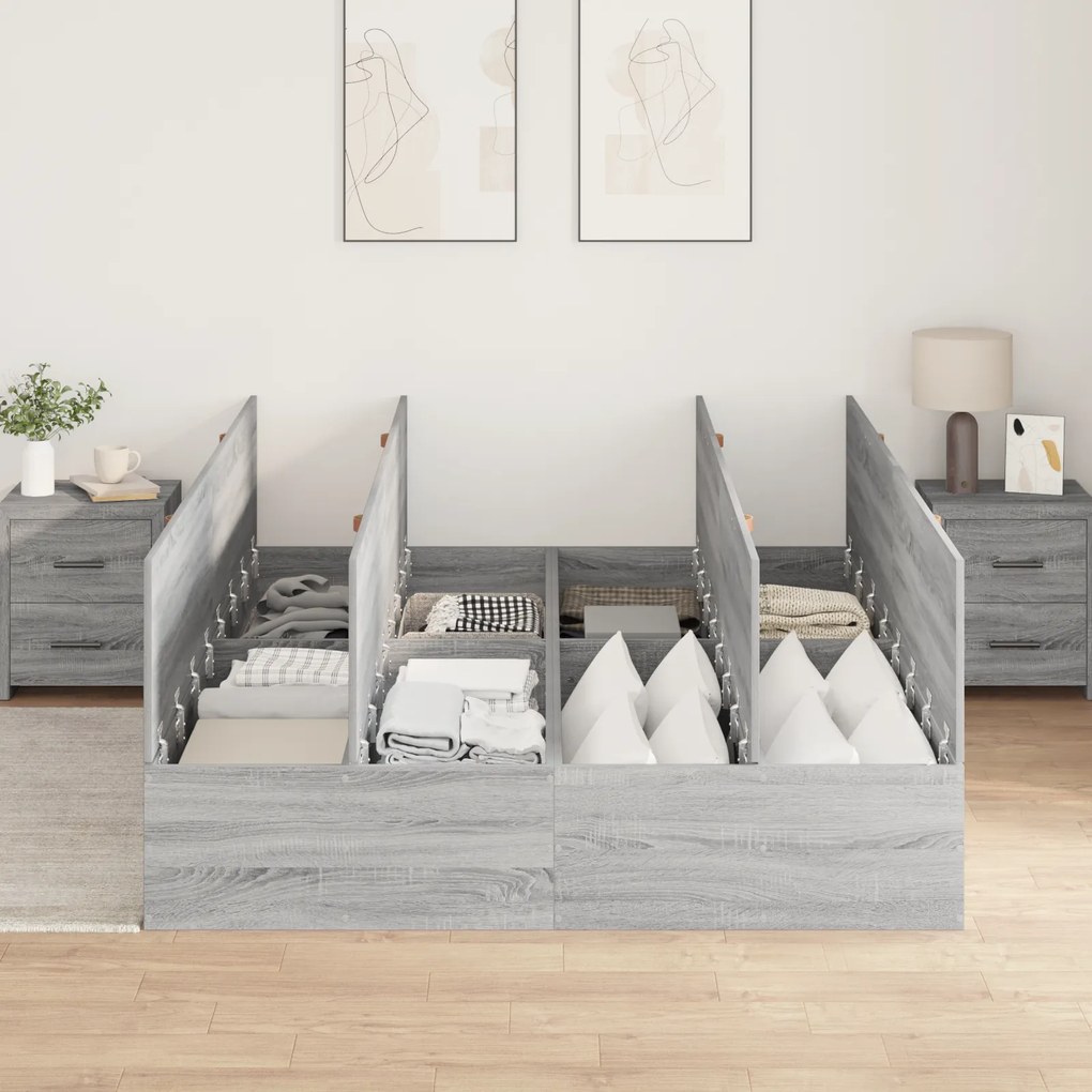 Estrutura de Cama de Armazenamento vidaXL Cinza Sonoma 140x200 cm