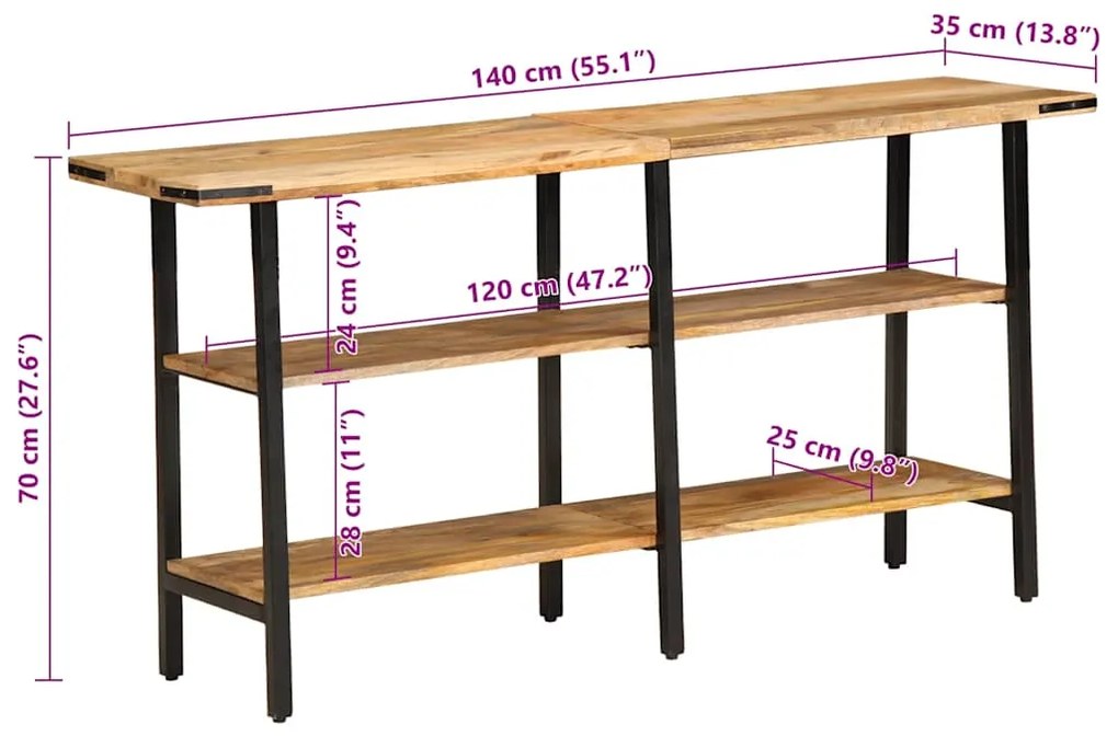 Mesa consola 140x35x70 cm madeira de mangueira maciça