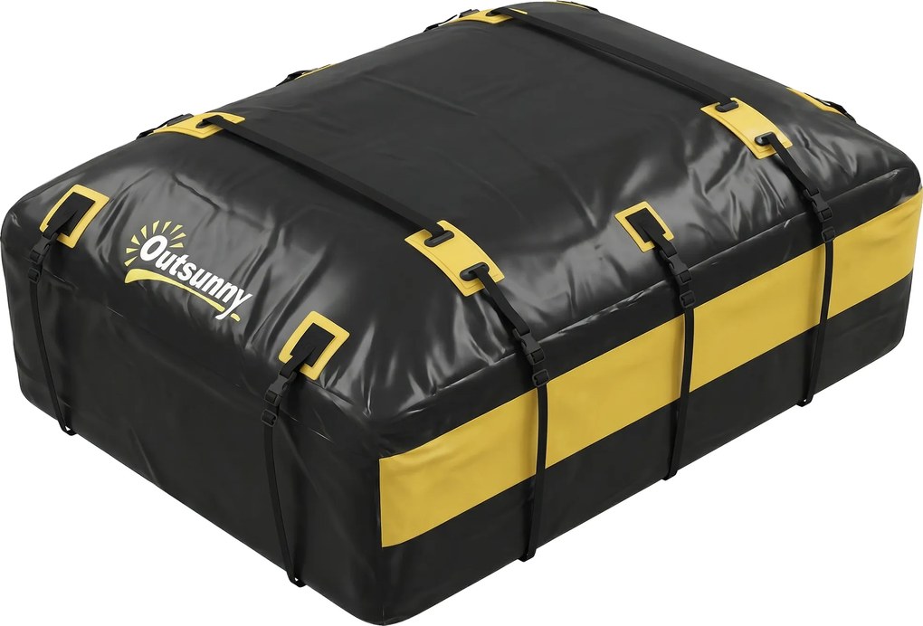 Outsunny Bolsa de Teto para Carro 594 L Impermeável com 6 Correias Tapete Antiderrapante e Ganchos para Veículos Preto e Amarelo | Aosom Portugal