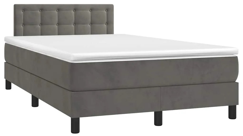 Cama box spring colchão LED 120x190cm couro artif. cinza-escuro