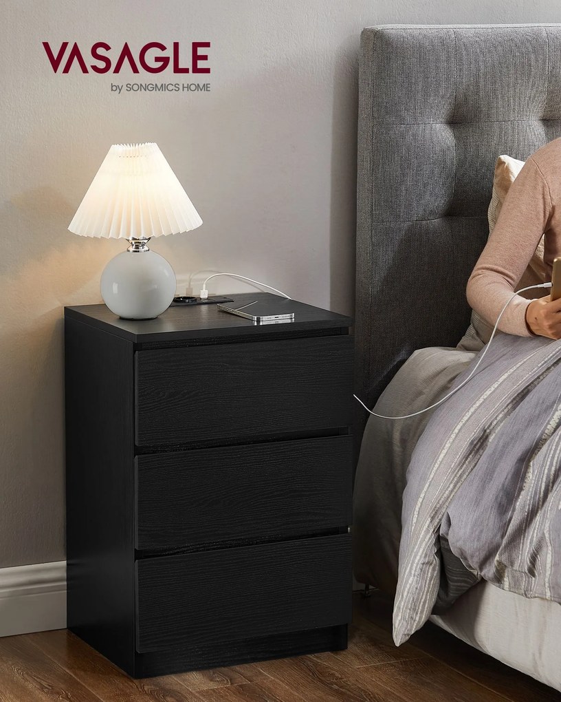 Conjunto de 2 mesas de cabeceira 35 x 40 x 59 cm modernas com 2 tomadas CA e 2 portas USB Pretas