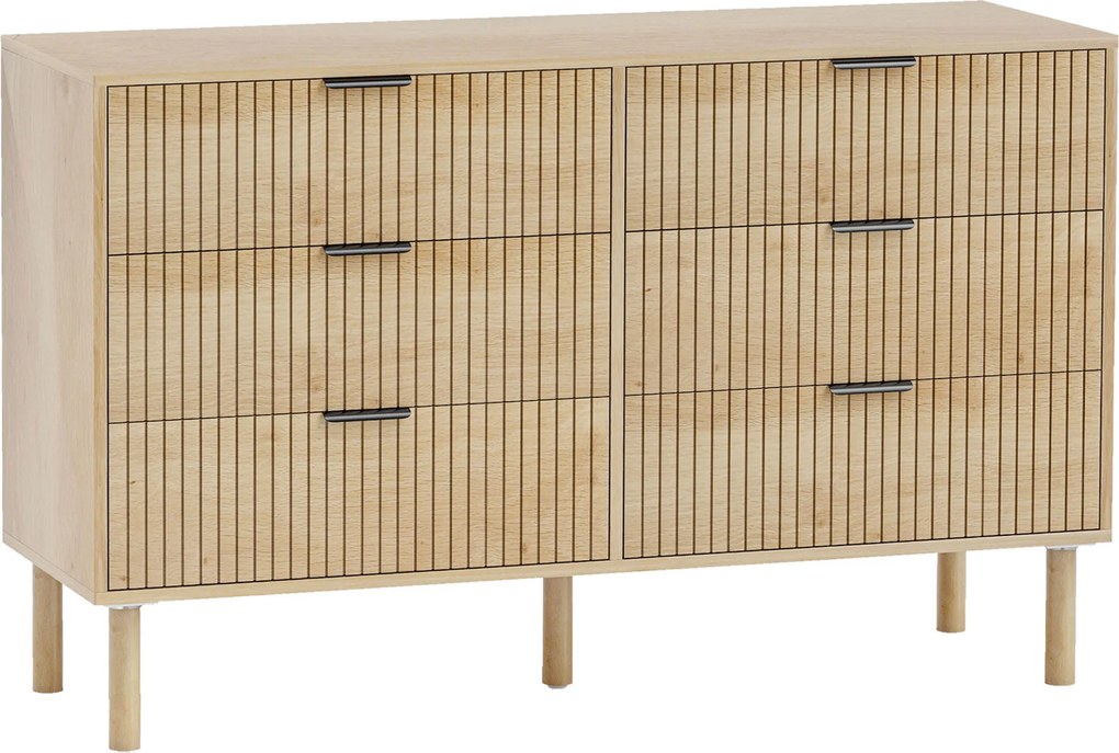 HOMCOM Cômoda 6 Gavetas em Madeira para Quarto e Entrada Estilo Nórdico, 120x39.5x75 cm, Rovere | Aosom Portugal