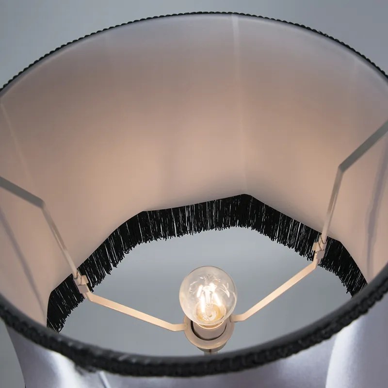 Candeeiro de pé em latão com abajur Granny preto-cinzento 45 cm - Kaso