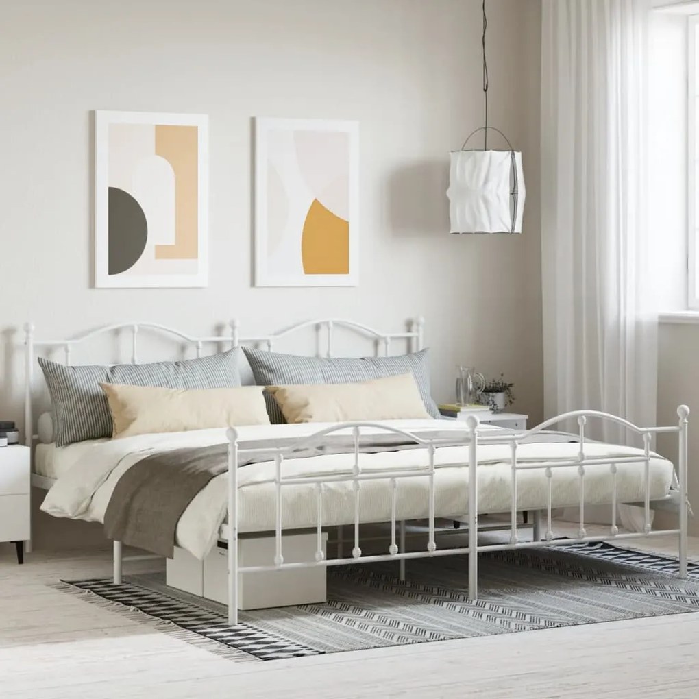 Estrutura de cama com cabeceira e pés 193x203 cm metal branco