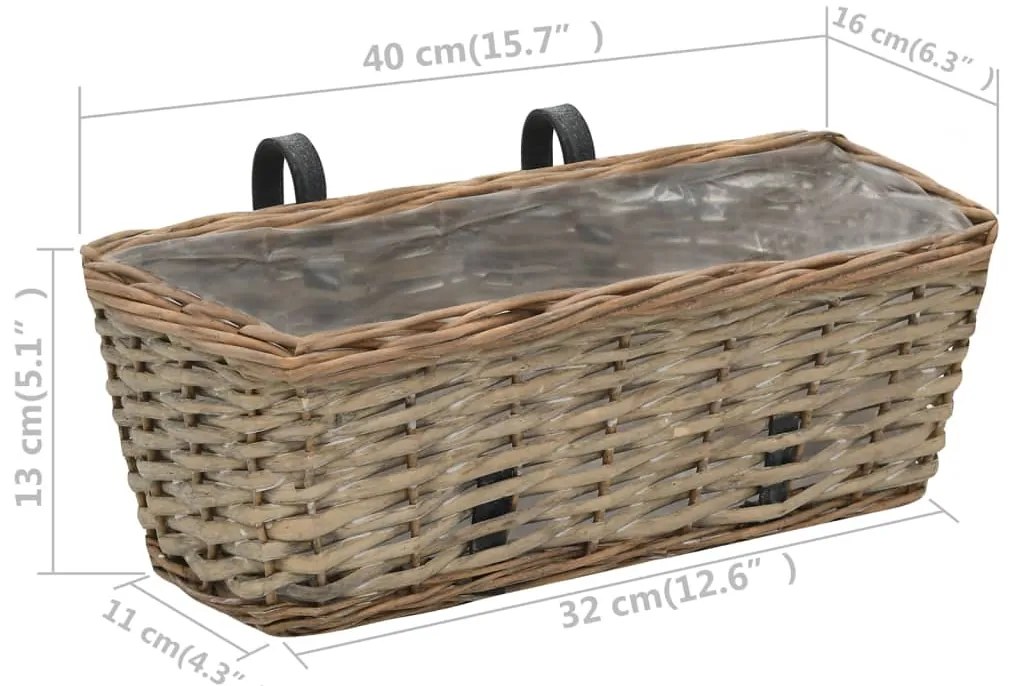 Floreira de varanda 2 pcs vime com revestimento a PE 40 cm