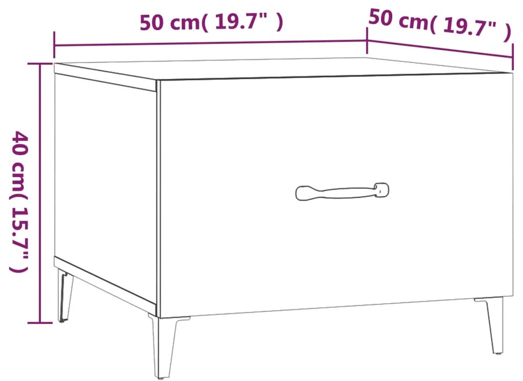 Mesas centro + pernas de metal 2pcs 50x50x40 m branco brilhante