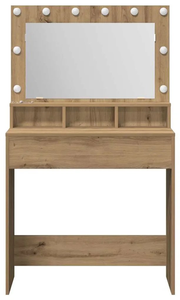 Mesa de Maquiagem vidaXL com Luzes LED em Carvalho Artisan 79x41x135 c