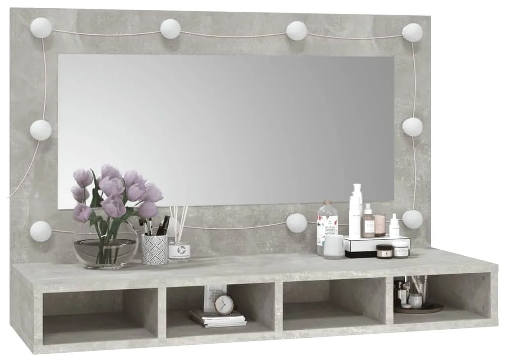 Armário espelhado com LED 90x31,5x62 cm cinzento cimento
