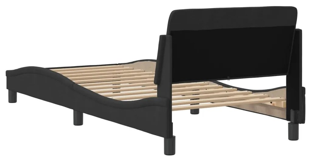 Estrutura cama c/ cabeceira sem colchão veludo 90x190 cm preto