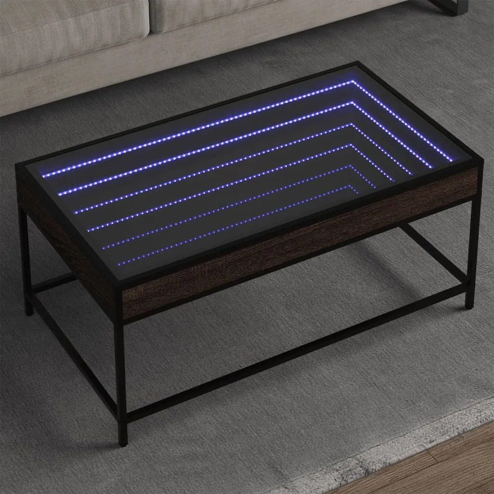 Mesa de centro luzes LED Infinity 90x50x41 cm carvalho castanho