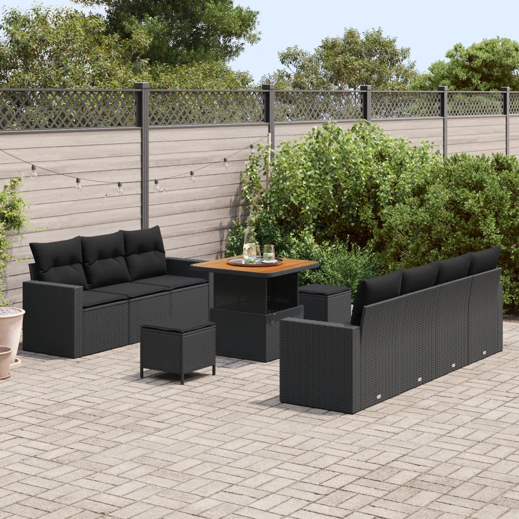 Conjunto de Sofá de Jardim vidaXL com 10 Peças e Almofadas Preto Ratta