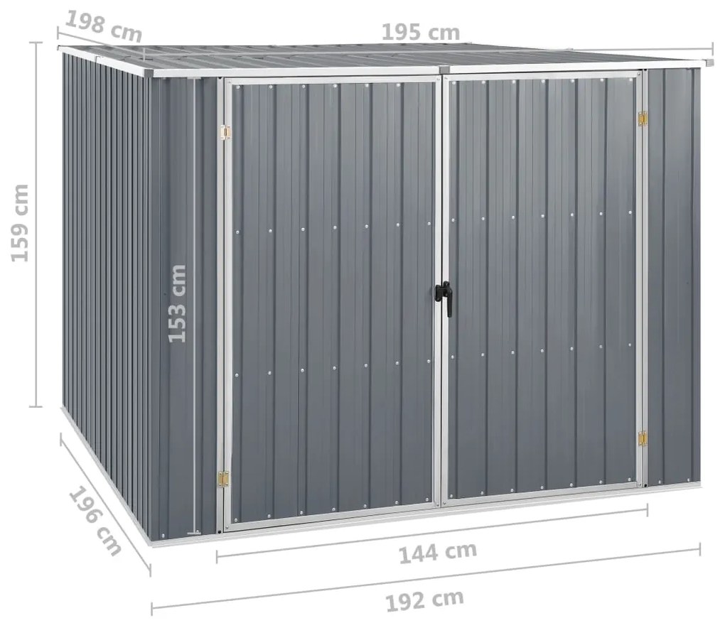 Abrigo de Jardim - 195x198x159 cm - Aço Galvanizado - Cinzento