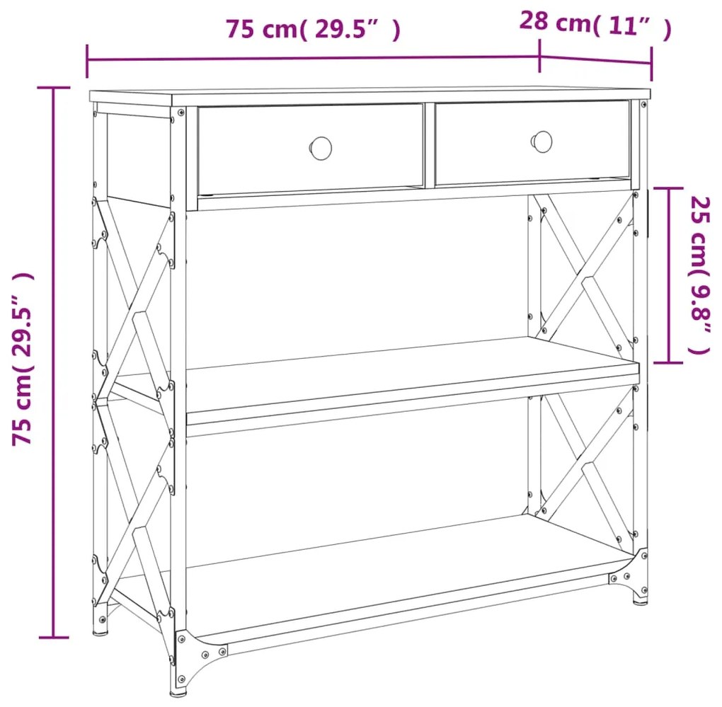 Mesa consola 75x28x75 cm derivados de madeira preto