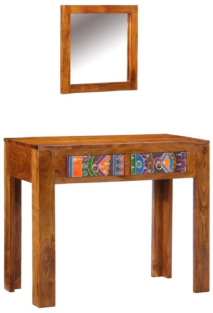 Mesa de Maquilhagem com Espelho Castanho Madeira Sólida de Acácia