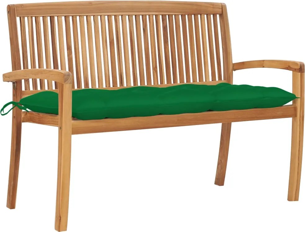 vidaXL Banco de jardim empilhável c/ almofadão 128,5 cm teca maciça
