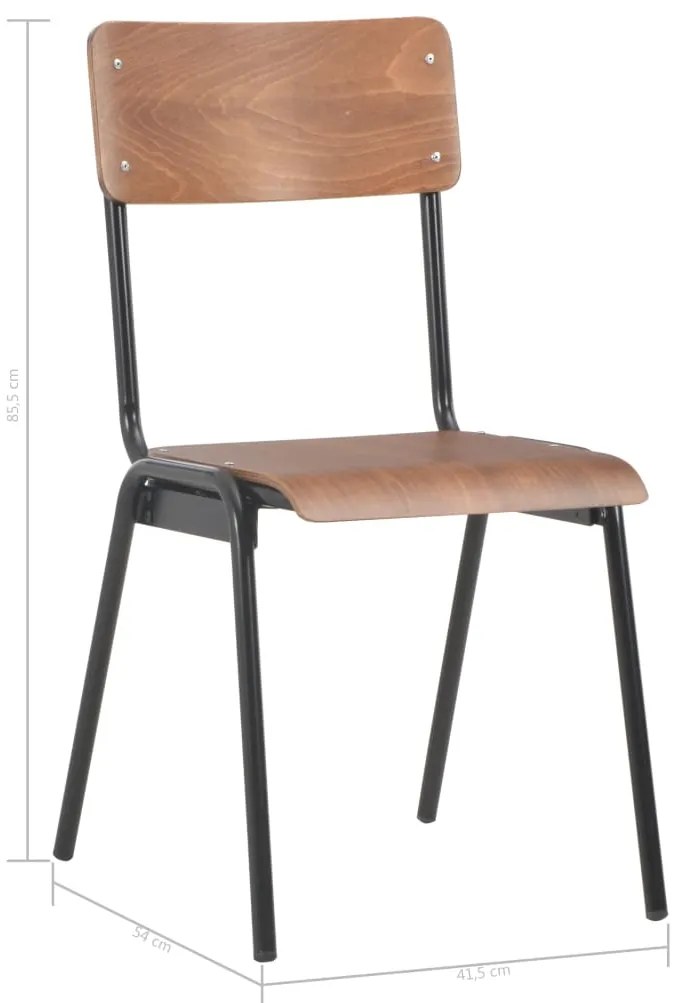 Cadeiras de jantar 4 pcs contraplacado maciço e aço castanho