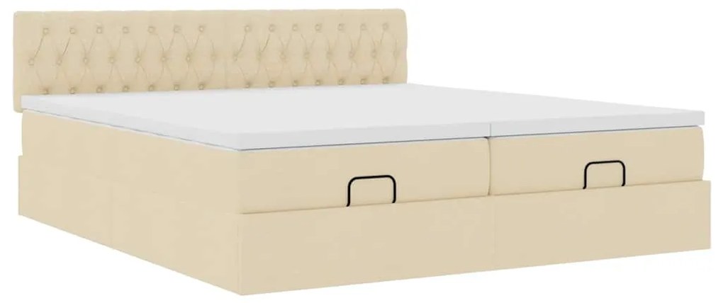 Estrutura de cama otomana com colchões tecido creme 200x200cm