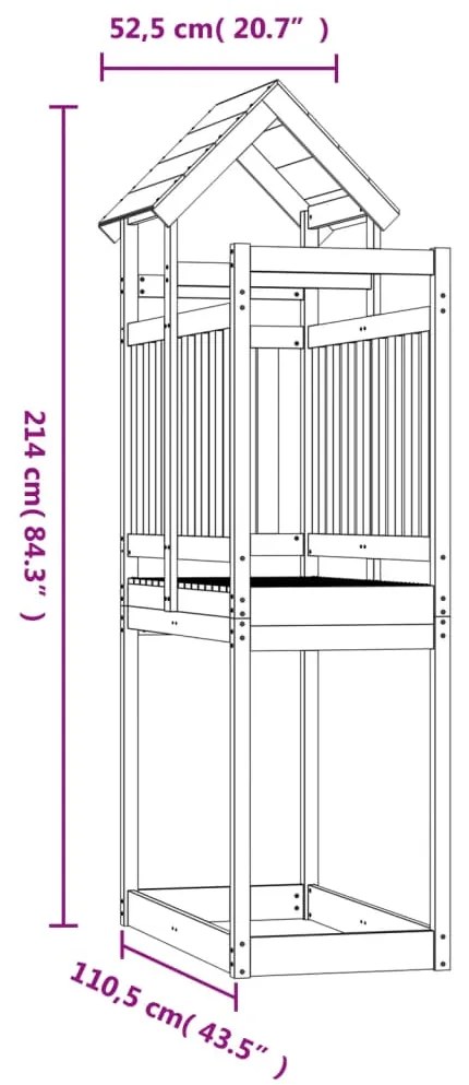 Torre de brincar 52,5x110,5x214 cm madeira de pinho impregnada