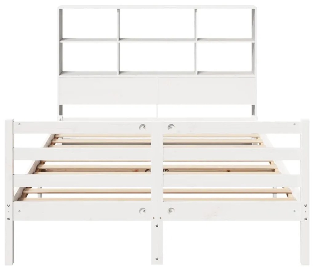 Cama com estante sem colchão 120x190 cm pinho maciço branco