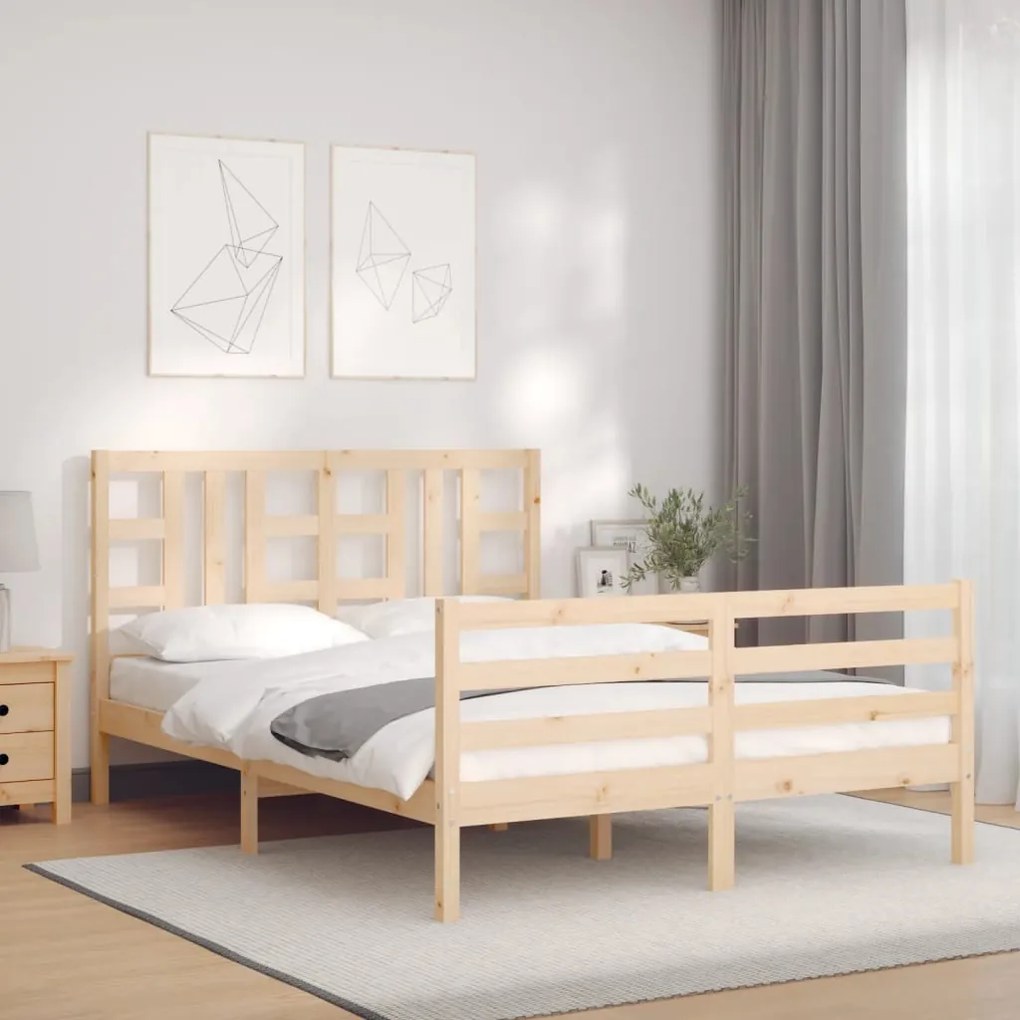 vidaXL Estrutura de cama de casal com cabeceira madeira maciça