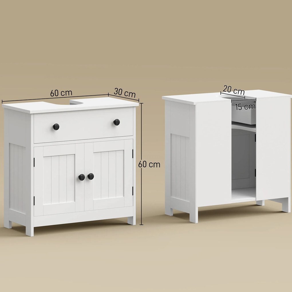 Móvel de casa de banho para lavatório (NÃO INCLUIDO) 60L x 30P x 60A cm, móvel moderno com pés, com dobradiças de fecho suave, gaveta, 2 portas, branc