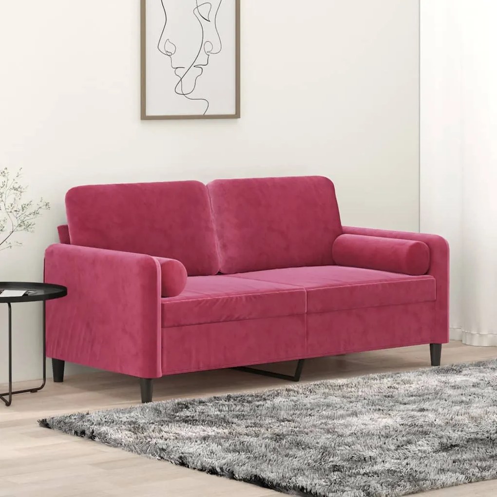 Sofá 2 lug. + almofadas decorativas 140cm veludo vermelho tinto