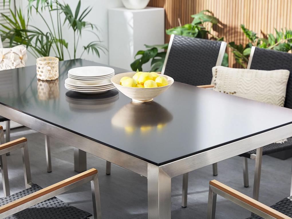 Conjunto de mesa com tampo em vidro preto 180 x 90 cm e 6 cadeiras rattan sintético GROSSETO Beliani