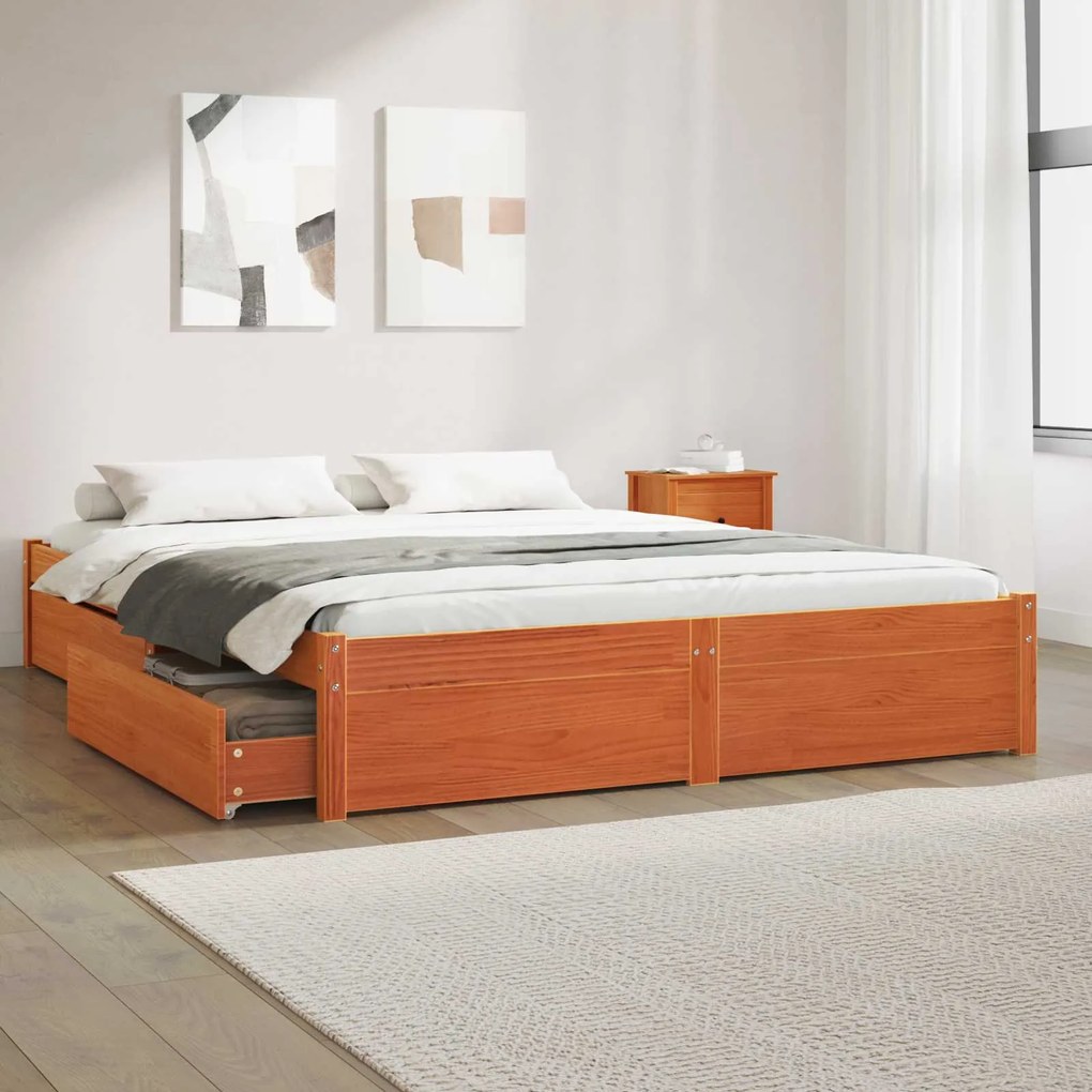 vidaXL Estrutura da Cama com gaveta Marrom Cera 140 x 200 cm