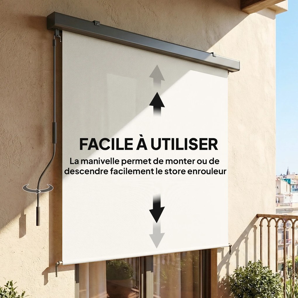 Toldo vertical enrolável para exterior  250 x 160 cm para exterior com manivela e caixa em alumínio, creme