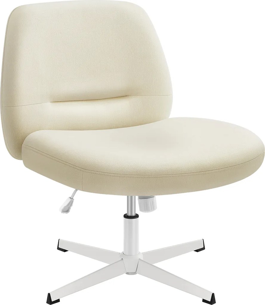 Cadeira de escritório, cadeira toucador com assento largo e base em cruz branco creme