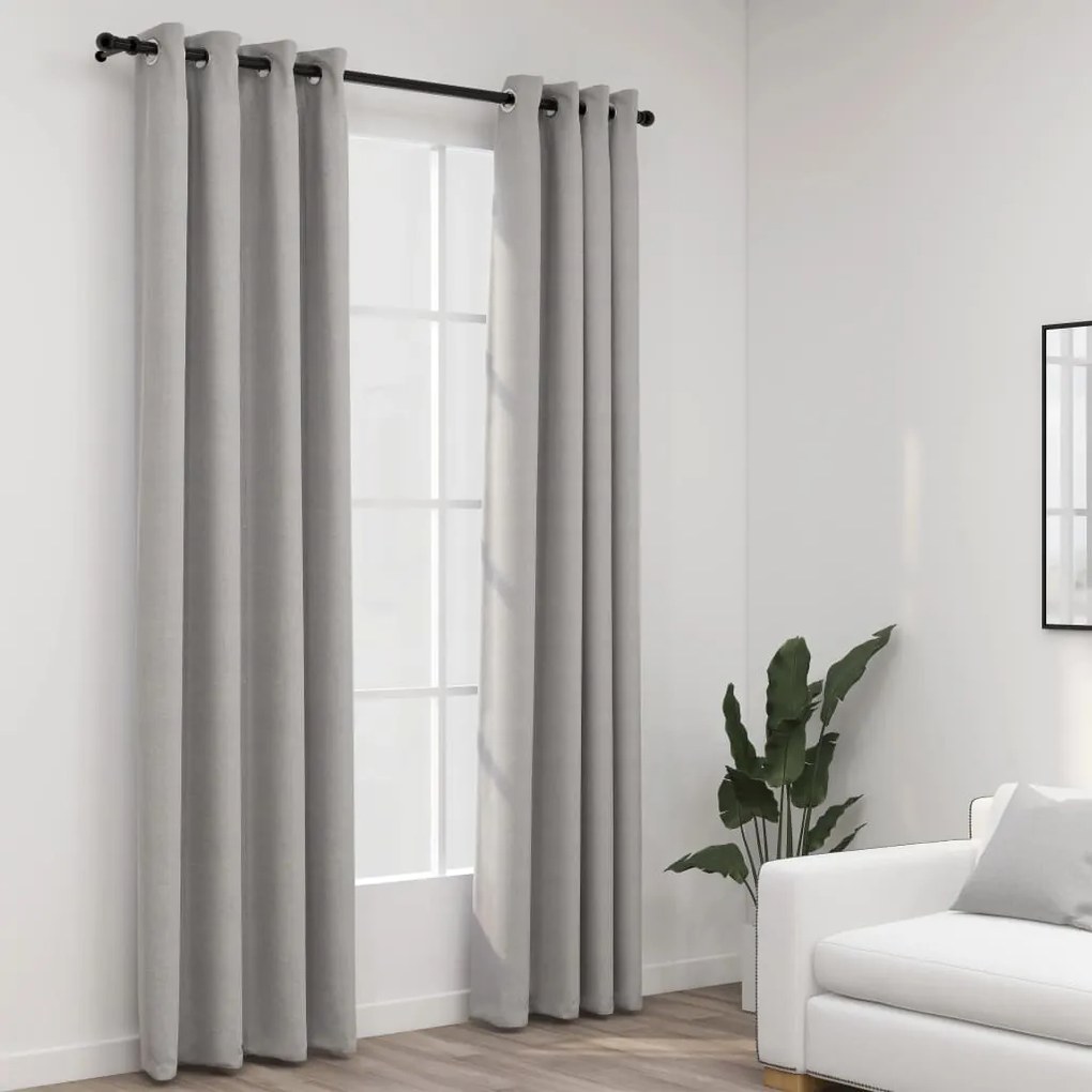 321169 vidaXL Cortinas opacas aspeto linho c/ ilhós 2 pcs 140x225 cm cinzento