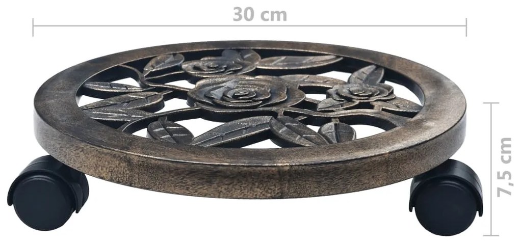 Suportes com rodas para plantas 6 pcs 30 cm plástico bronze