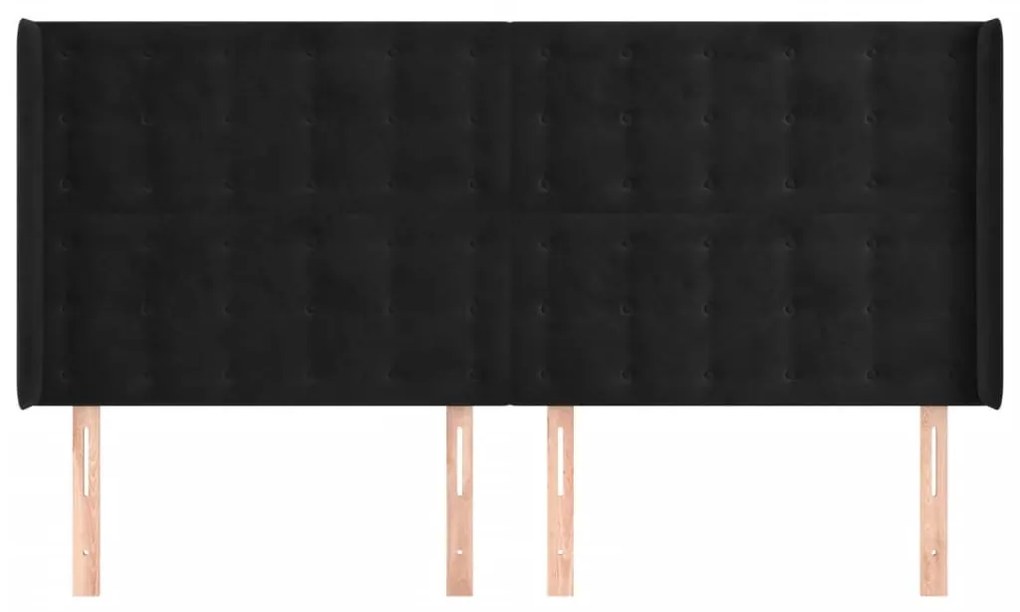 Cabeceira de cama c/ abas veludo 163x16x118/128 cm preto