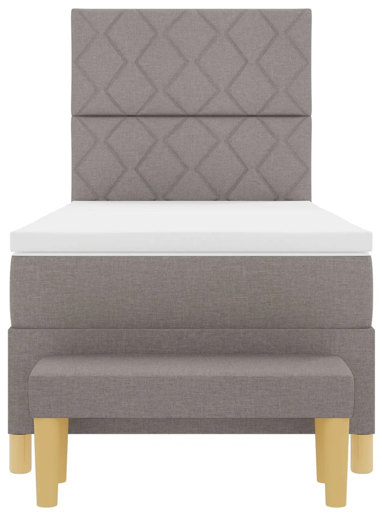 Cama Box Spring com Colchão &amp; Banco Taupe 90x200 cm Tecido