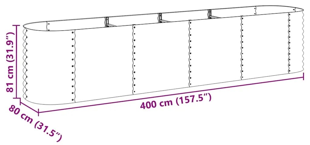 Canteiro elevado de jardim aço galvanizado 400x80x81cm prateado
