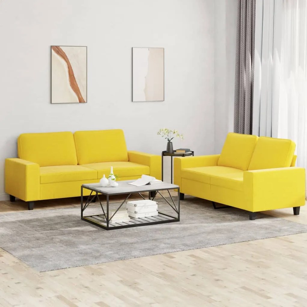 2 pcs conjunto de sofás tecido amarelo-claro