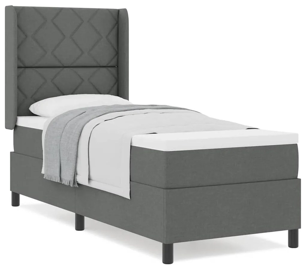 Cama com Estrado e Colchão - Cinza Escuro, 80x200 cm em Tecido