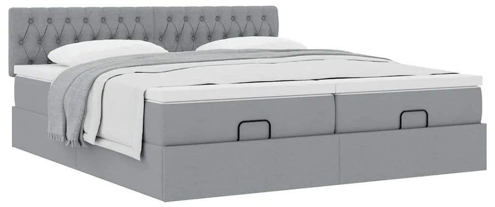 Estrutura de cama otomana com colchões tecido cinzento claro