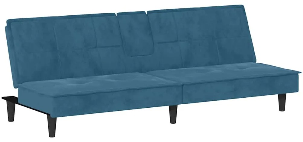 Sofá-cama com suporte para copos veludo azul